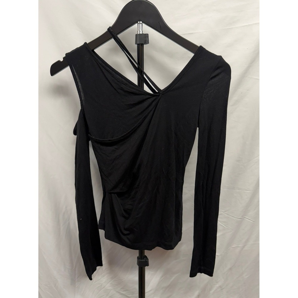 Helmut Lang Women's Black Scala Asymmetrical Long Sleeve Cold Shoulder Top XXS - Picture 3 of 7